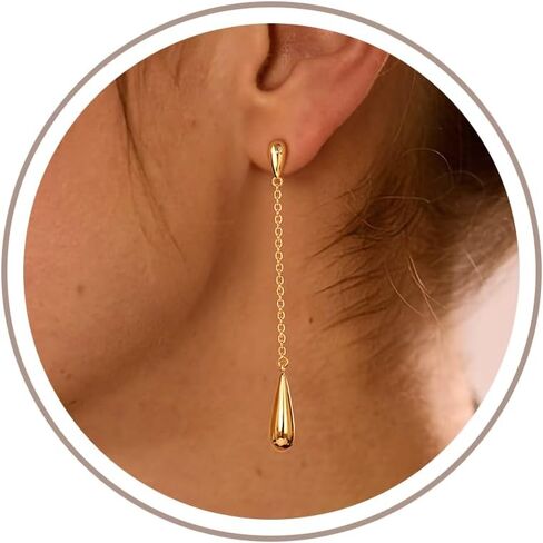 Gold Dangle Earrings for Women Trendy, 14K Gold Plated Teardrop Long Chain Earrings, Dainty CZ Waterdrop Drop Earring, Elegant Wedding Prom Jewelry Gift in Saudi Arabia