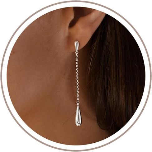 Gold Dangle Earrings for Women Trendy, 14K Gold Plated Teardrop Long Chain Earrings, Dainty CZ Waterdrop Drop Earring, Elegant Wedding Prom Jewelry Gift in Saudi Arabia
