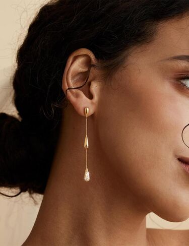 Gold Dangle Earrings for Women Trendy, 14K Gold Plated Teardrop Long Chain Earrings, Dainty CZ Waterdrop Drop Earring, Elegant Wedding Prom Jewelry Gift in Saudi Arabia