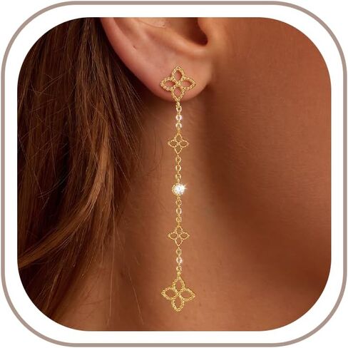 Gold Dangle Earrings for Women Trendy, 14K Gold Plated Teardrop Long Chain Earrings, Dainty CZ Waterdrop Drop Earring, Elegant Wedding Prom Jewelry Gift in Saudi Arabia
