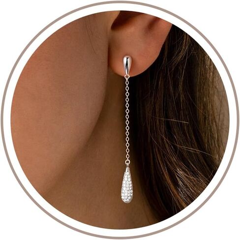 Gold Dangle Earrings for Women Trendy, 14K Gold Plated Teardrop Long Chain Earrings, Dainty CZ Waterdrop Drop Earring, Elegant Wedding Prom Jewelry Gift in Saudi Arabia