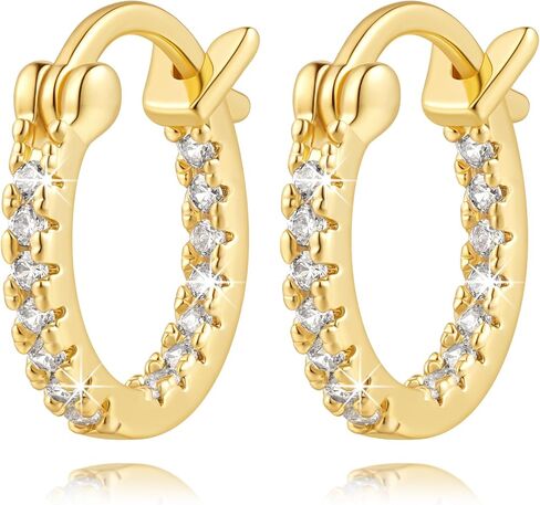 14K Gold Earrings for Women Gold Hoop Earrings for Women 14k Gold Hoop Earrings CZ Hypoallergenic Everyday Wear in Kuwait
