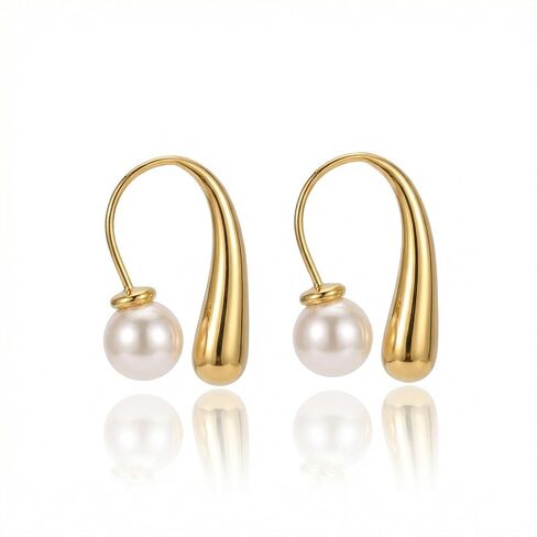 Gmai 18K Gold Plated Stainless Steel Pearl Drop Earrings,Flexible Ear Wire Hypoallergenic Teardrop Dangle Earrings for Women,inimalist Jewelry for Wedding,Mother's Day,Graduation & Everyday Wear in Saudi Arabia
