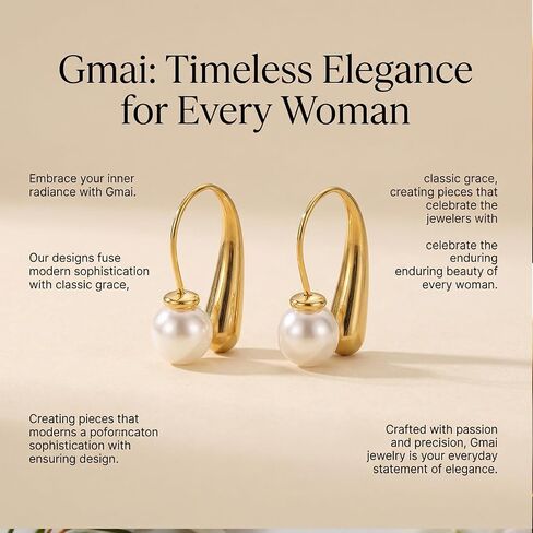 Gmai 18K Gold Plated Stainless Steel Pearl Drop Earrings,Flexible Ear Wire Hypoallergenic Teardrop Dangle Earrings for Women,inimalist Jewelry for Wedding,Mother's Day,Graduation & Everyday Wear in Saudi Arabia