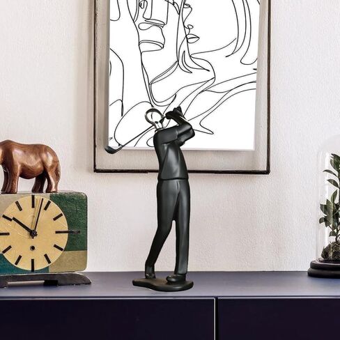 4×3×12" Modern Golf Figurine Statue – Elegant Polyresin Golfer Sculpture for Home Decor – Black Geometric Luxury Art for Living Room, Wine Cabinet, Office – Minimalist Modern Decorative Gift in Kuwait