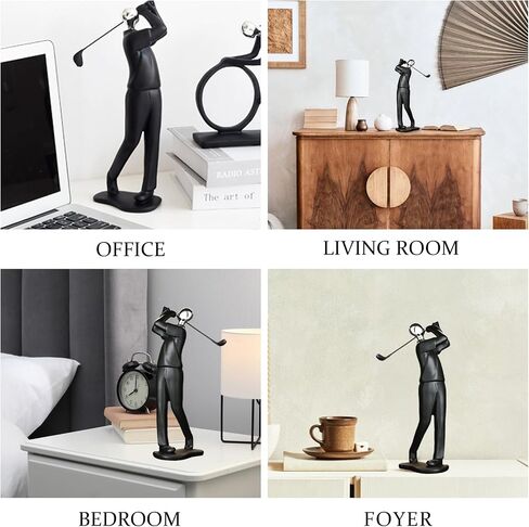 4×3×12" Modern Golf Figurine Statue – Elegant Polyresin Golfer Sculpture for Home Decor – Black Geometric Luxury Art for Living Room, Wine Cabinet, Office – Minimalist Modern Decorative Gift in Kuwait