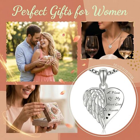 Guardian Angel Wings Necklace 18K White Gold Plated Memory Necklaces for Loss Loved Ones Memorial Jewelry for Women in Saudi Arabia