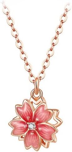 14K Women Gold Flower Chain Necklace,Dainty Sakura Floral Pendant Necklace with Moissanite Diamond,Gift for Mom, Wife, Girlfriend in Saudi Arabia