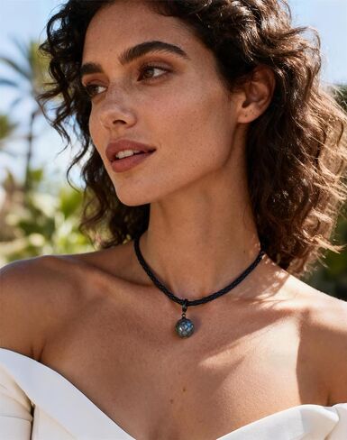 Genuine Tahitian Black Pearl Necklace - 11-13mm Hand-carved Seawater Pearl, Anniversary Birthday Christmas Gift for Wife Mom Women Daughter Grandma, Unique Jewelry Gifts, Leather Chain 19.5"+1.96" in Saudi Arabia