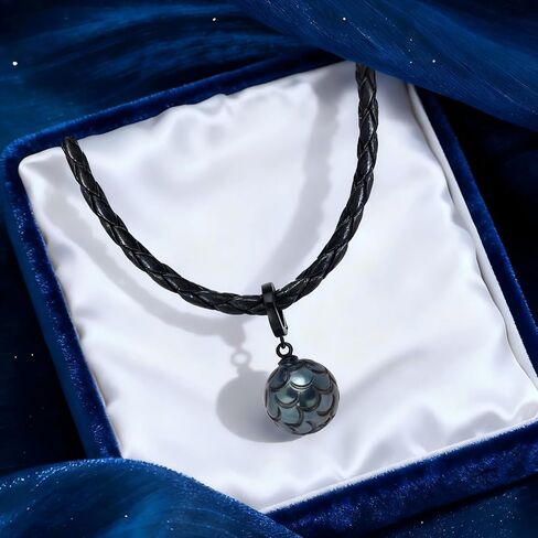 Genuine Tahitian Black Pearl Necklace - 11-13mm Hand-carved Seawater Pearl, Anniversary Birthday Christmas Gift for Wife Mom Women Daughter Grandma, Unique Jewelry Gifts, Leather Chain 19.5"+1.96" in Saudi Arabia