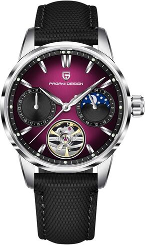 Pagani Design Automatic Watch, Moon Phase, 41mm Dial, Sapphire Glass, PU Leather Strap, Model PD-YS021 in Saudi Arabia