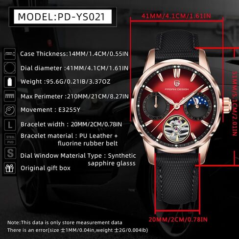 Pagani Design Automatic Watch, Moon Phase, 41mm Dial, Sapphire Glass, PU Leather Strap, Model PD-YS021 in Saudi Arabia