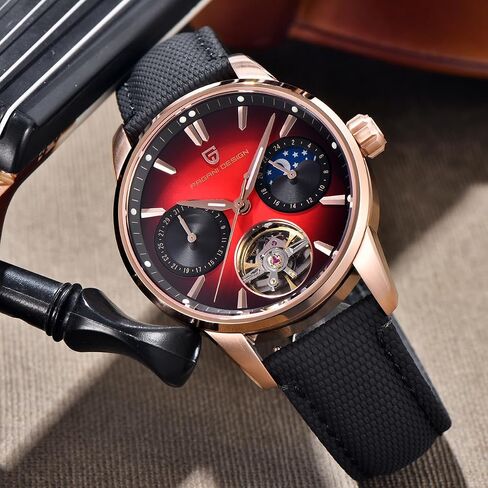 Pagani Design Automatic Watch, Moon Phase, 41mm Dial, Sapphire Glass, PU Leather Strap, Model PD-YS021 in Saudi Arabia