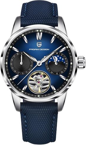 Pagani Design Automatic Watch, Moon Phase, 41mm Dial, Sapphire Glass, PU Leather Strap, Model PD-YS021 in Saudi Arabia