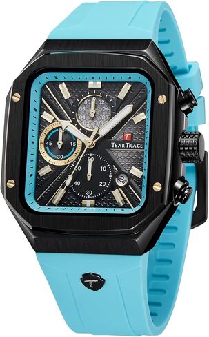 TEARTRACE Men's Watches with Silicone Strap Analog Quartz Waterproof Chronograph Luminous Tonneau Watches for Men, Big Face Sport Work Dress Unique Wrist Watch in Saudi Arabia