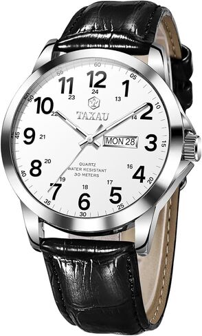Taxau Men's Dress Watches Waterproof Analog Leather Watch with Day Date Large Arabic Numerals Casual Classic Fashion Wrist Watch Brown/Black Band Easy Read Relojes para Hombres in Saudi Arabia