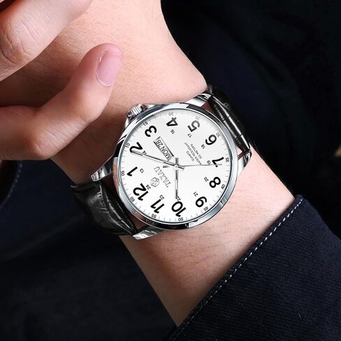 Taxau Men's Dress Watches Waterproof Analog Leather Watch with Day Date Large Arabic Numerals Casual Classic Fashion Wrist Watch Brown/Black Band Easy Read Relojes para Hombres in Saudi Arabia