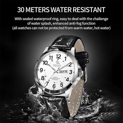 Taxau Men's Dress Watches Waterproof Analog Leather Watch with Day Date Large Arabic Numerals Casual Classic Fashion Wrist Watch Brown/Black Band Easy Read Relojes para Hombres in Saudi Arabia