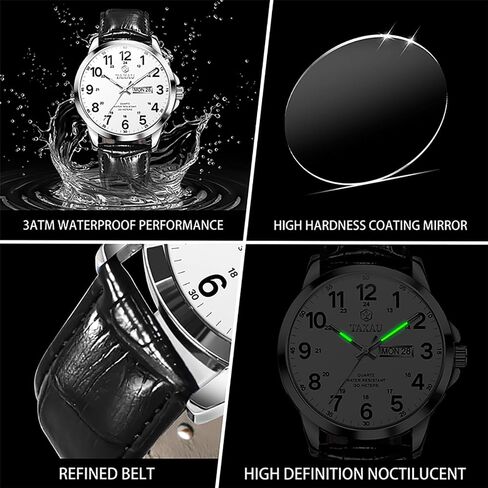 Taxau Men's Dress Watches Waterproof Analog Leather Watch with Day Date Large Arabic Numerals Casual Classic Fashion Wrist Watch Brown/Black Band Easy Read Relojes para Hombres in Saudi Arabia