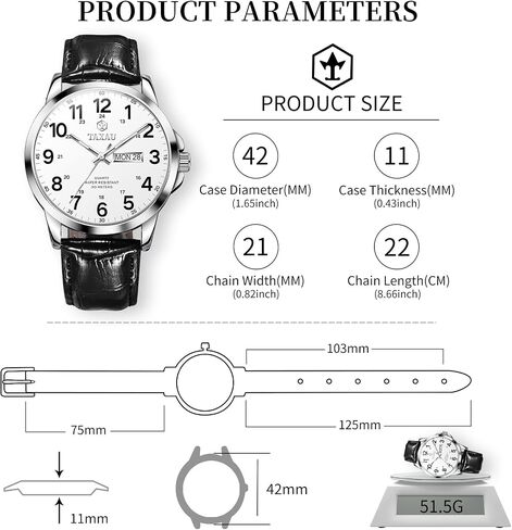 Taxau Men's Dress Watches Waterproof Analog Leather Watch with Day Date Large Arabic Numerals Casual Classic Fashion Wrist Watch Brown/Black Band Easy Read Relojes para Hombres in Saudi Arabia