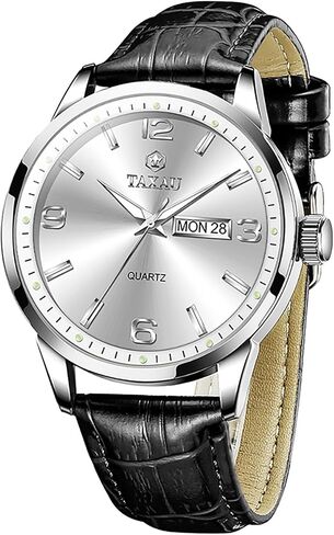 Taxau Men's Dress Watches Waterproof Analog Leather Watch with Day Date Large Arabic Numerals Casual Classic Fashion Wrist Watch Brown/Black Band Easy Read Relojes para Hombres in Kuwait