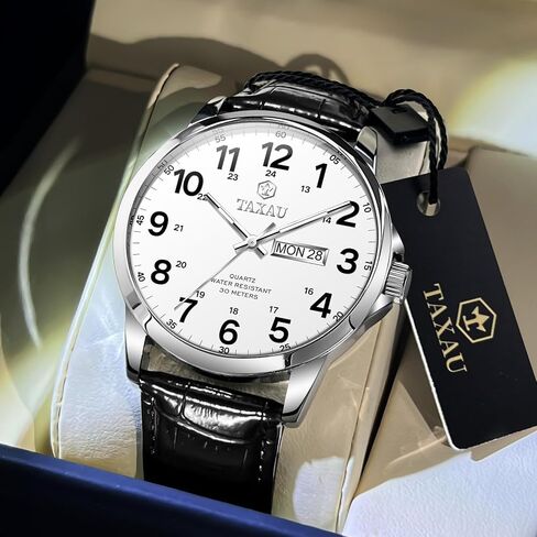 Taxau Men's Dress Watches Waterproof Analog Leather Watch with Day Date Large Arabic Numerals Casual Classic Fashion Wrist Watch Brown/Black Band Easy Read Relojes para Hombres in Saudi Arabia