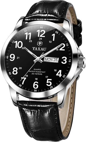 Taxau Men's Dress Watches Waterproof Analog Leather Watch with Day Date Large Arabic Numerals Casual Classic Fashion Wrist Watch Brown/Black Band Easy Read Relojes para Hombres in Saudi Arabia