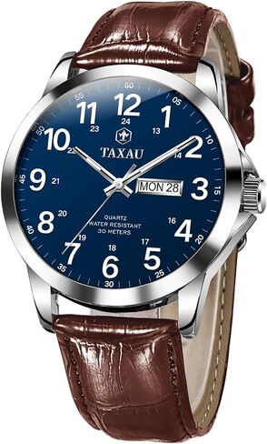 Taxau Men's Dress Watches Waterproof Analog Leather Watch with Day Date Large Arabic Numerals Casual Classic Fashion Wrist Watch Brown/Black Band Easy Read Relojes para Hombres in Saudi Arabia