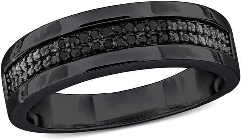 Luxury Jewelers 1.10 CT Black Diamond Double Row Men's Ring, 14K Black Gold Finish, 925 Sterling Silver in Kuwait