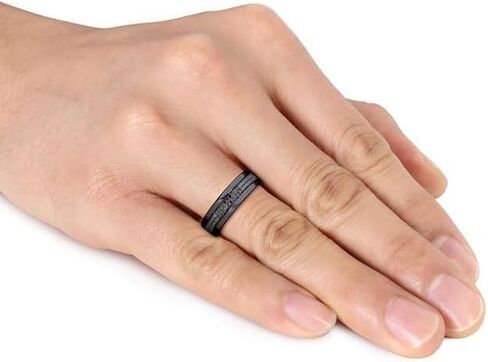Luxury Jewelers 1.10 CT Black Diamond Double Row Men's Ring, 14K Black Gold Finish, 925 Sterling Silver in Kuwait