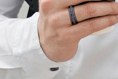 Luxury Jewelers 1.10 CT Black Diamond Double Row Men's Ring, 14K Black Gold Finish, 925 Sterling Silver in Kuwait
