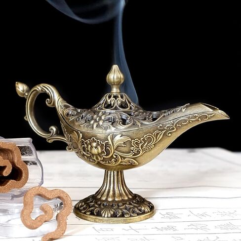 Aladdin's Magic Lamp Incense Burner, Carved Arabian Style Wishing Lamp Decor, Vintage Metal Incense Holder for Home and Office in Kuwait