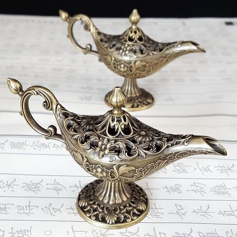 Aladdin's Magic Lamp Incense Burner, Carved Arabian Style Wishing Lamp Decor, Vintage Metal Incense Holder for Home and Office in Kuwait