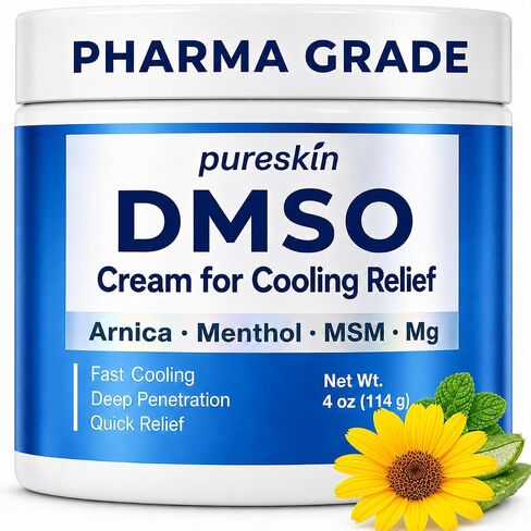 PURESKIN DMSO Cream: Pharmaceutical Grade DMSO Cream for Skin, Joints & Muscles - Daily Cooling and Comforting - Fast-Absorbing Formula with Arnica, Menthol, MSM & Magnesium, Non-Greasy, 4 oz in Kuwait