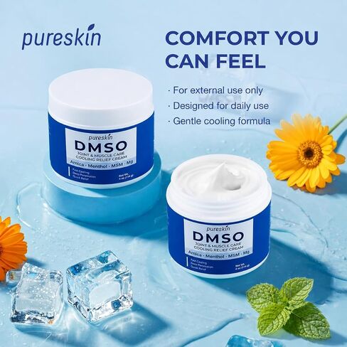 PURESKIN DMSO Cream: Pharmaceutical Grade DMSO Cream for Skin, Joints & Muscles - Daily Cooling and Comforting - Fast-Absorbing Formula with Arnica, Menthol, MSM & Magnesium, Non-Greasy, 4 oz in Kuwait