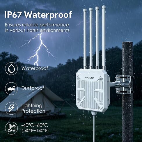 WAVLINK WiFi 7 BE5100 Outdoor WiFi Extender, Dual Band Long-Range Outdoor WiFi Repeater|Access Point|Mesh Router, POE Powered | IP67 Waterproof | 4 x 8dBi Antennas, 2.5 Gbps Ethernet, Up to 2800 sq.ft in Kuwait