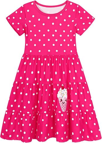 Girls Dresses Summer Skater Twirly Dress Toddler Kids Short Sleeves Tiered Casual Sundress for School 3-12 Years in Kuwait