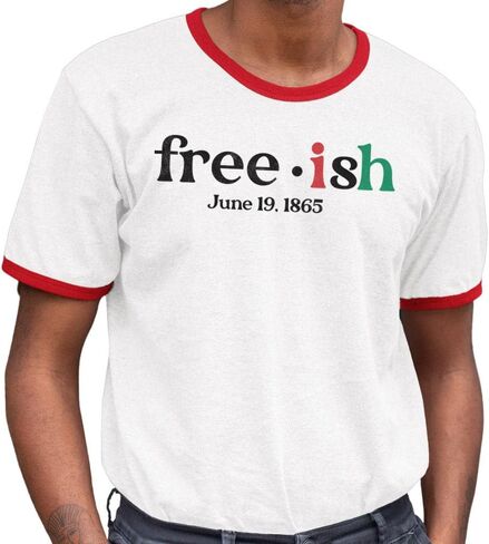 TeesAndTankYou Free-ish Juneteenth Ringer Tee Shirt Unisex in Kuwait
