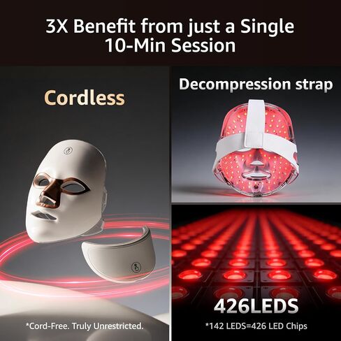 LED Face Mask for Wrinkles, Red Light Therapy for Face, Cordless NIR Red Light Therapy Mask with 7 Light Modes, 426 LEDs Rechargeable for Glowing Skin at Home in Saudi Arabia
