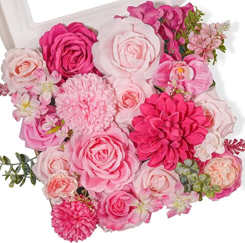 TINGE TIME Rose Artificial Flowers Combo, Hot Pink Fake Foam Dahlia with Stems for DIY Wedding Bouquets Baby Shower Party Table Centerpieces Home Decorations in Saudi Arabia