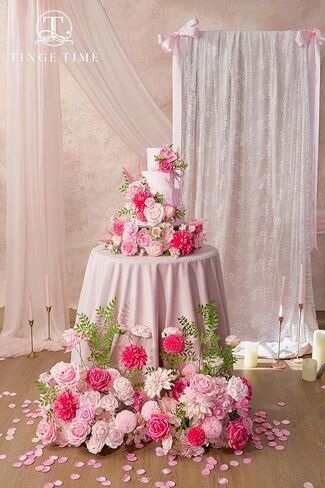 TINGE TIME Rose Artificial Flowers Combo, Hot Pink Fake Foam Dahlia with Stems for DIY Wedding Bouquets Baby Shower Party Table Centerpieces Home Decorations in Saudi Arabia