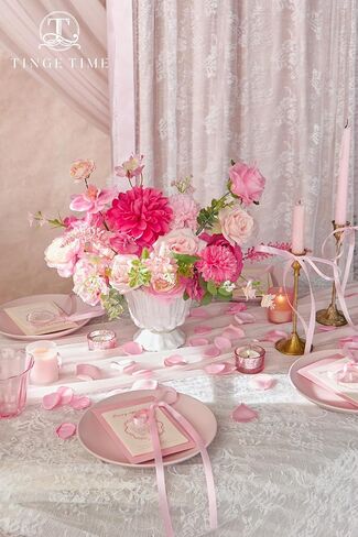 TINGE TIME Rose Artificial Flowers Combo, Hot Pink Fake Foam Dahlia with Stems for DIY Wedding Bouquets Baby Shower Party Table Centerpieces Home Decorations in Saudi Arabia
