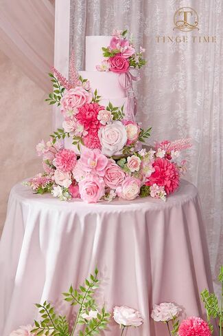 TINGE TIME Rose Artificial Flowers Combo, Hot Pink Fake Foam Dahlia with Stems for DIY Wedding Bouquets Baby Shower Party Table Centerpieces Home Decorations in Saudi Arabia