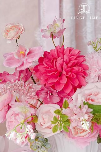 TINGE TIME Rose Artificial Flowers Combo, Hot Pink Fake Foam Dahlia with Stems for DIY Wedding Bouquets Baby Shower Party Table Centerpieces Home Decorations in Saudi Arabia