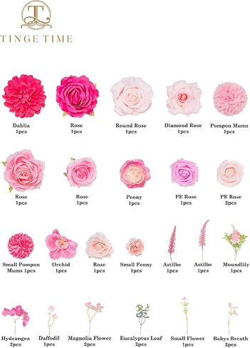 TINGE TIME Rose Artificial Flowers Combo, Hot Pink Fake Foam Dahlia with Stems for DIY Wedding Bouquets Baby Shower Party Table Centerpieces Home Decorations in Saudi Arabia