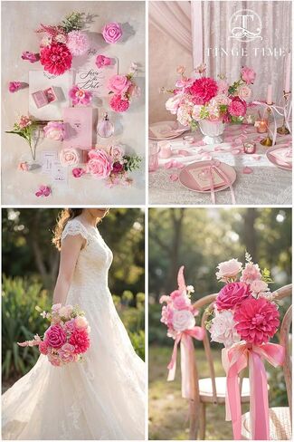 TINGE TIME Rose Artificial Flowers Combo, Hot Pink Fake Foam Dahlia with Stems for DIY Wedding Bouquets Baby Shower Party Table Centerpieces Home Decorations in Saudi Arabia