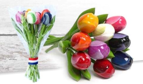 Wooden Tulips from Holland; Mixed Bouquet of 9; Small 7.8 Inch Stems for Vase Decorations Wood Tulips Table Centerpieces for Mother's Day Easter Gifts Crafts Decorations Home Tabletop, Multicolor in Kuwait