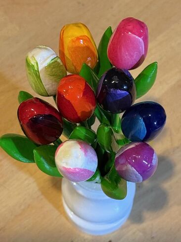 Wooden Tulips from Holland; Mixed Bouquet of 9; Small 7.8 Inch Stems for Vase Decorations Wood Tulips Table Centerpieces for Mother's Day Easter Gifts Crafts Decorations Home Tabletop, Multicolor in Kuwait