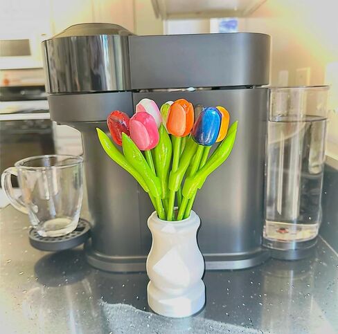 Wooden Tulips from Holland; Mixed Bouquet of 9; Small 7.8 Inch Stems for Vase Decorations Wood Tulips Table Centerpieces for Mother's Day Easter Gifts Crafts Decorations Home Tabletop, Multicolor in Kuwait