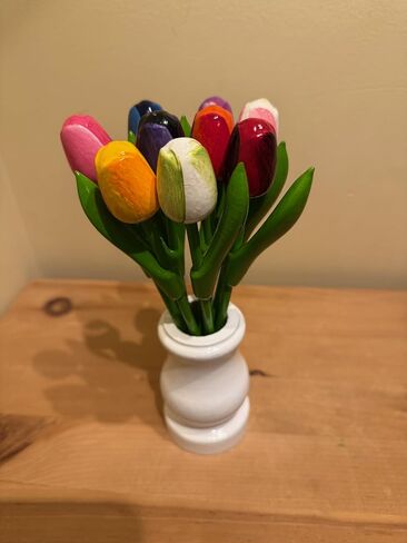 Wooden Tulips from Holland; Mixed Bouquet of 9; Small 7.8 Inch Stems for Vase Decorations Wood Tulips Table Centerpieces for Mother's Day Easter Gifts Crafts Decorations Home Tabletop, Multicolor in Kuwait